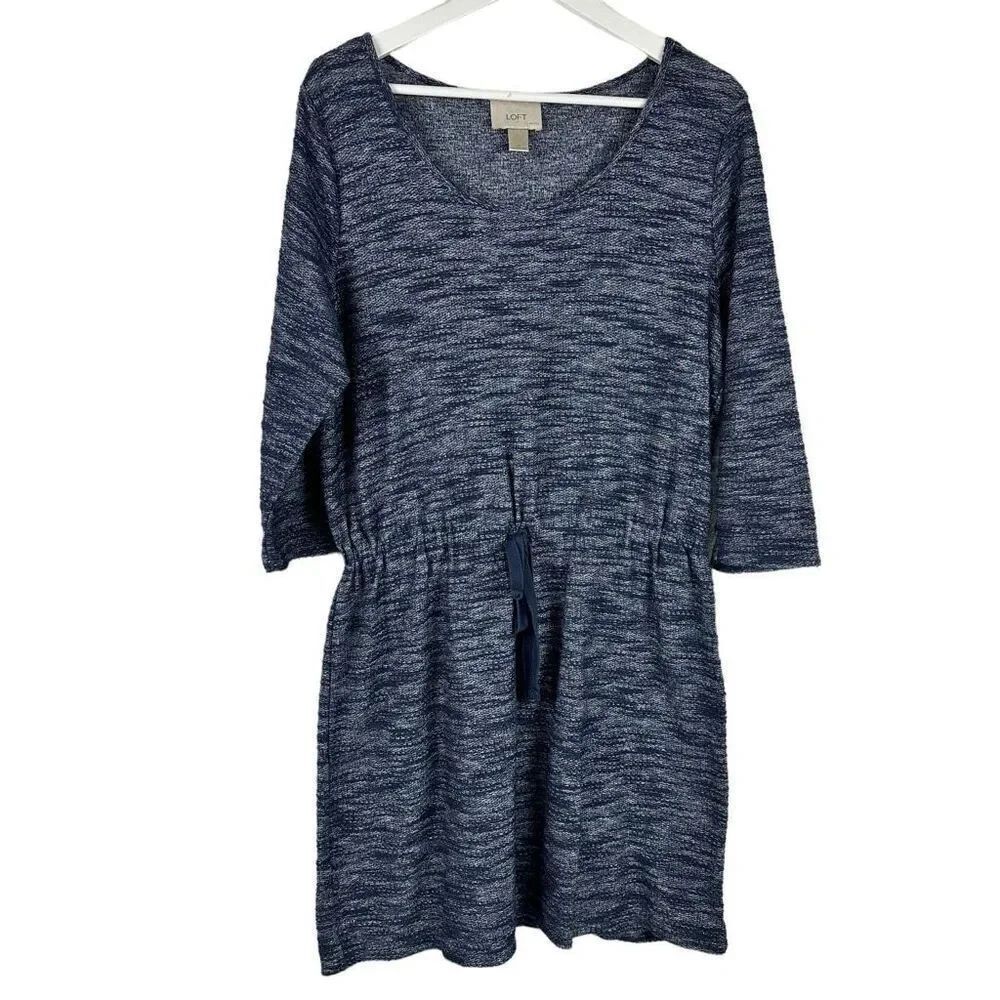 Loft Space Dye Tie Waist Long Sleeve Dress Large Petite